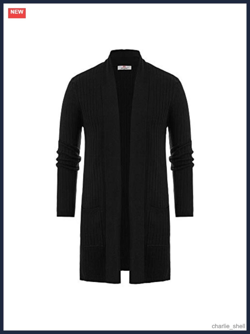 Mens Ribbed Open Front Knit Cardigan with Pockets Long Sleeve